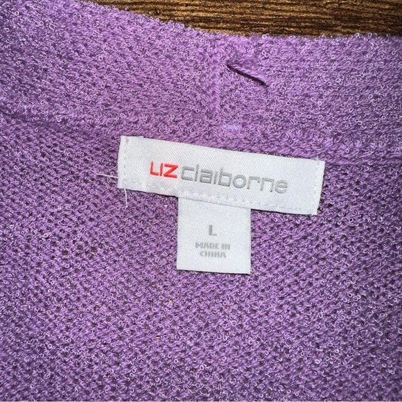 Liz Claiborne Sweater Women's Large Purple Phantom Open Front Knit Cardigan NEW - Picture 2 of 8